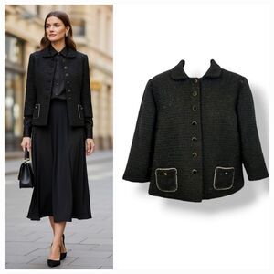 Kinder Aggugini Retro Iridescent Tweed Button Down Black Blazer Jacket Size L